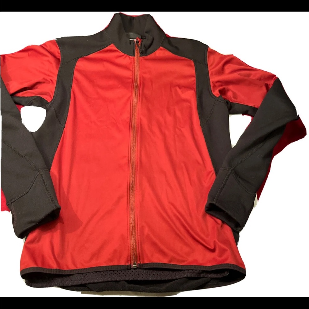 Patagonia Black Red Track Jacket Back zip Pockets Thumb Holes Stretchy Mens Med